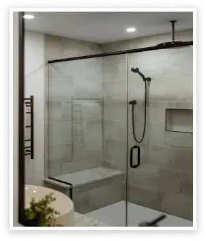 luxury bathroom renovation glass shower with black finishes recess lighting