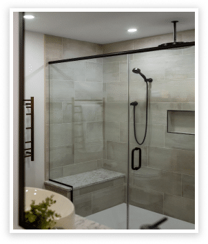 luxury bathroom renovation glass shower with black finishes recess lighting